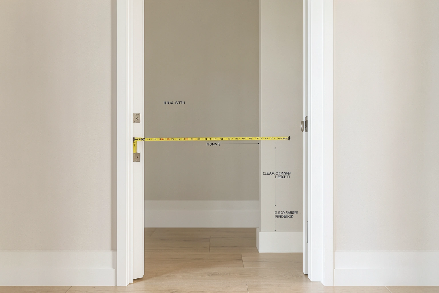 Home gym doorway with clear opening marked for measurement