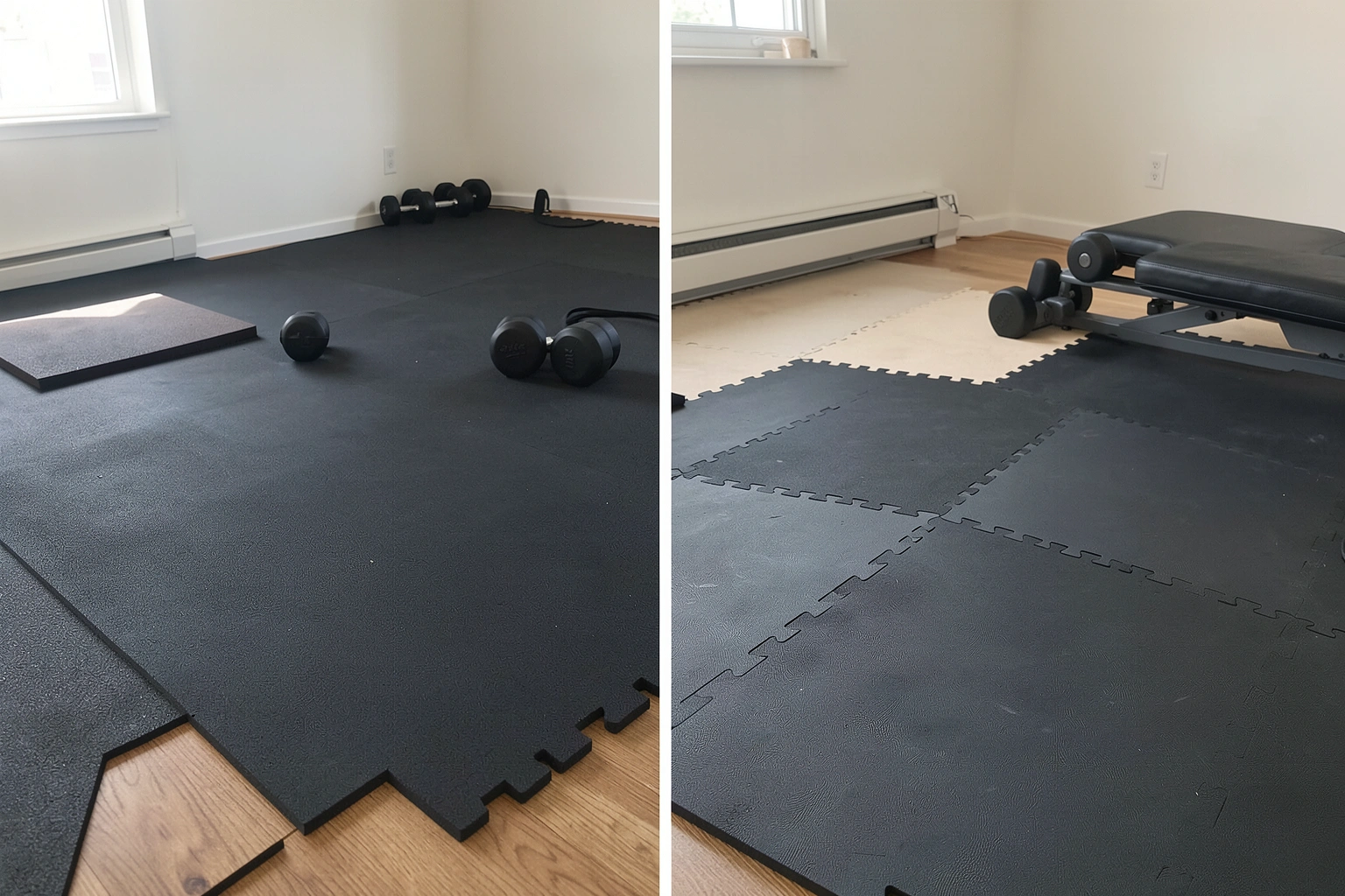 Comparison of rubber gym flooring and foam tiles in a home gym
