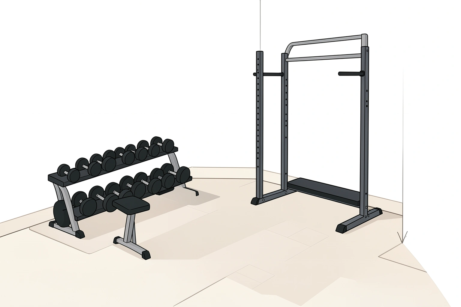 Home gym layout planning with compact equipment