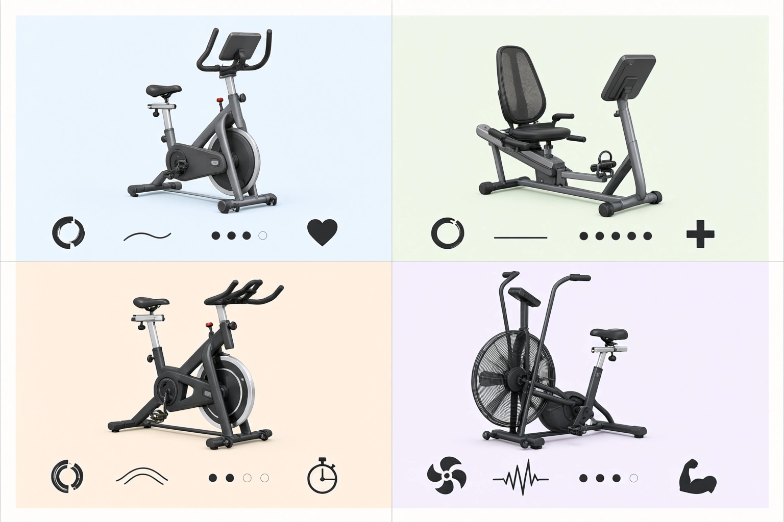 Comparison chart for exercise bike types and resistance systems